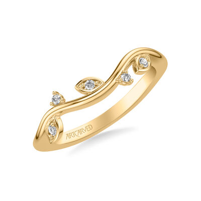 Natural Diamond 1/20ctw. Petal Accent Wedding Ring in 14k Yellow Gold